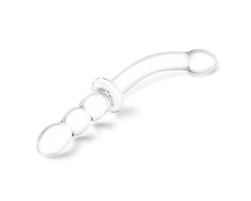 Изогнутый стеклянный фаллоимитатор 12’’ Girthy Ribbed G-Spot Glass Dildo With Handle Grip Double Ended - 30 см.
