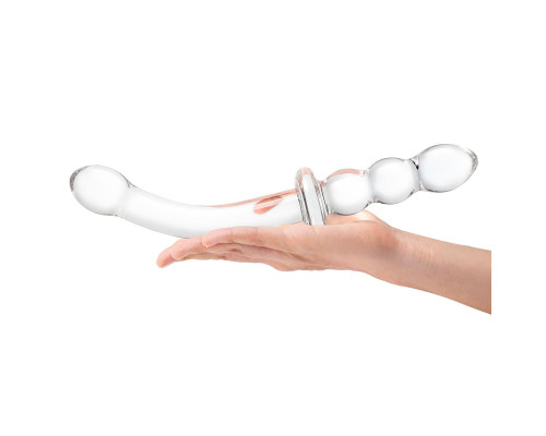 Изогнутый стеклянный фаллоимитатор 12’’ Girthy Ribbed G-Spot Glass Dildo With Handle Grip Double Ended - 30 см.
