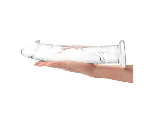 Большой стеклянный стимулятор 12’’ Glass Dildo With Veins   Flat Base - 28 см.