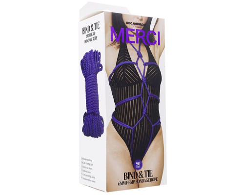 Фиолетовая верёвка для связывания и фиксации Bind Tie - 15,24 м.