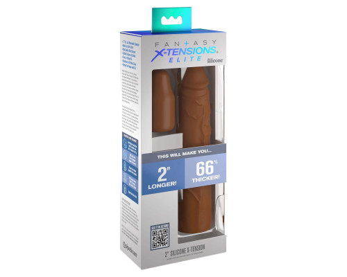 Коричневая насадка на член 2  Silicone X-tension - 20,3 см.