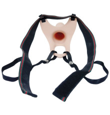 Телесный полый страпон на ремешках - 16,5 см.