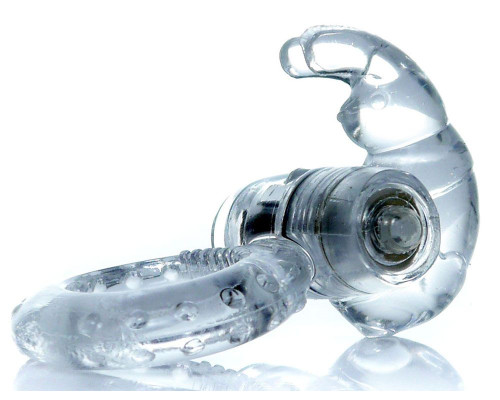 Прозрачное эрекционное виброкольцо с клиторальным зайчиком