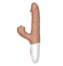 Телесный вибратор-кролик с функцией поступательных движений - 22,5 см.