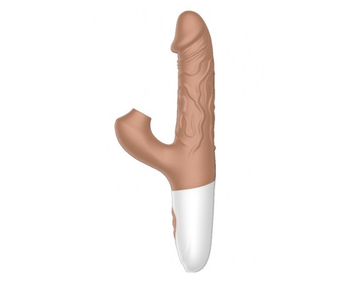 Телесный вибратор-кролик с функцией поступательных движений - 22,5 см.