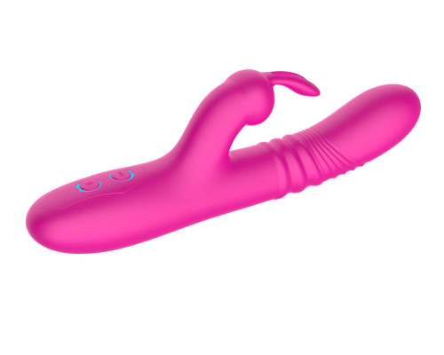 Розовый вибратор-кролик с функцией поступательных движений - 24,3 см.