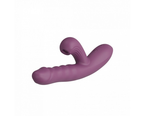 Фиолетовый силиконовый вибратор с эффектом фрикций - 21,8 см.