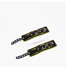 Черно-желтые кожаные наручники с жёлтой строчкой