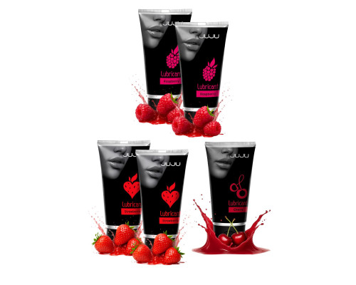 Набор из 5 съедобных лубрикантов JUJU (клубника х 2, малина х 2, вишня)