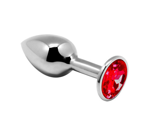 Серебристая анальная втулка Mini Metal Butt Plug Size M с красным кристаллом