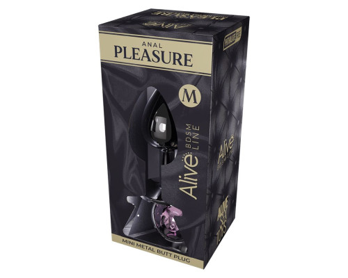 Серебристая анальная втулка Mini Metal Butt Plug Size M с розовым кристаллом