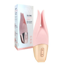 Нежно-розовый мини-вибратор с раздвоенным кончиком - 12,3 см.