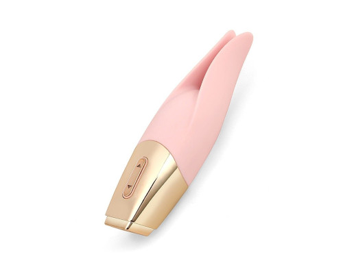 Нежно-розовый мини-вибратор с раздвоенным кончиком - 12,3 см.