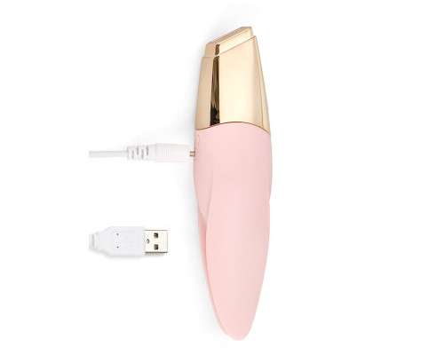 Нежно-розовый мини-вибратор с раздвоенным кончиком - 12,3 см.