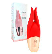 Красный мини-вибратор с раздвоенным кончиком - 12,3 см.