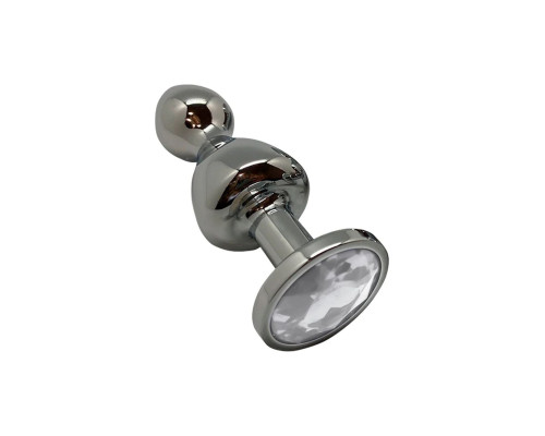 Серебристая анальная втулка Wooomy Lollypop L с прозрачным кристаллом - 10,5 см.