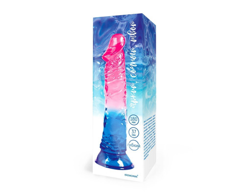 Яркий розово-синий фаллоимитатор с присоской