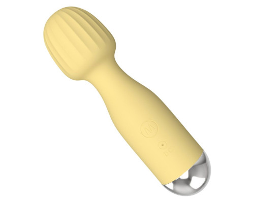Желтый мини-вибратор с шаровидной головкой
