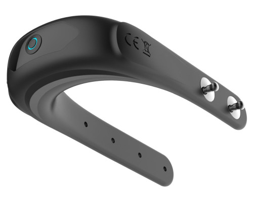 Черное эрекционное виброкольцо на ремешках