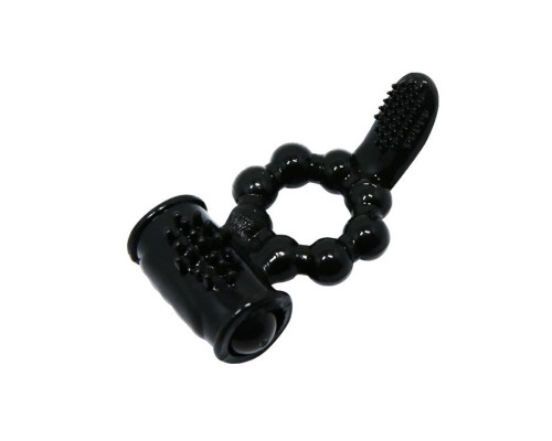 Чёрное эрекционное виброкольцо с щеточкой