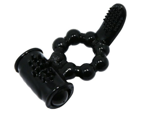 Чёрное эрекционное виброкольцо с щеточкой