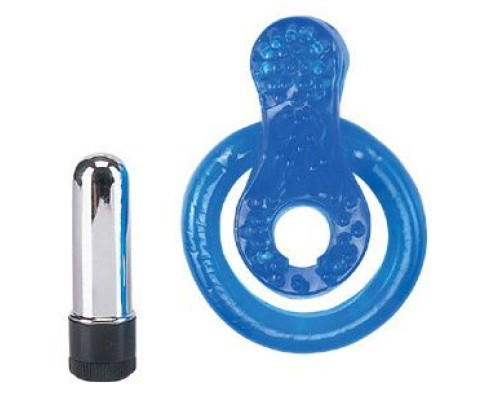 Синее эрекционное виброкольцо с минивибратором