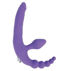 Фиолетовый безремневой страпон с анальным отростком и вибрацией - 15 см.