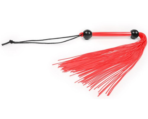 Красная многохвостая плеть с черными шариками на рукояти - 35 см.
