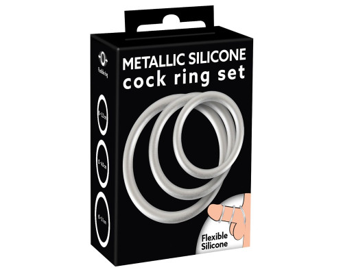 Набор из 3 эрекционных колец под металл Metallic Silicone Cock Ring Set