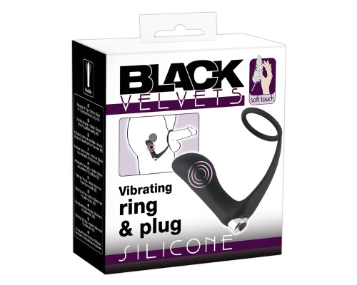 Черное эрекционное кольцо с анальной вибропробкой Vibrating Ring   Plug