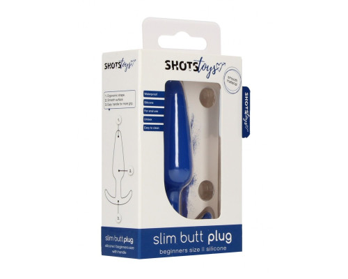 Синяя анальная пробка для ношения Slim Butt Plug - 8,3 см.