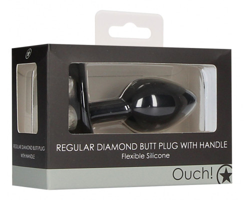 Черная анальная пробка Diamond Butt Plug With Handle - 7,7 см.