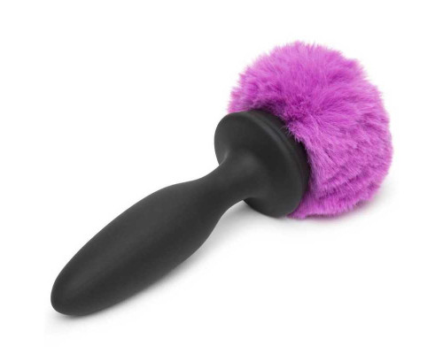 Черная анальная вибропробка Rechargeable Vibrating Bunny Tail Butt Plug Large - 14 см.