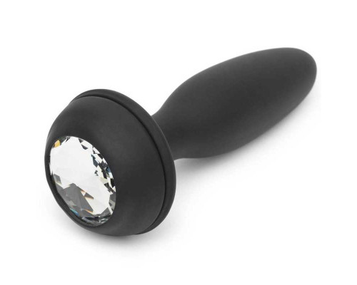 Черная анальная вибропробка Rechargeable Vibrating Bunny Tail Butt Plug Large - 14 см.