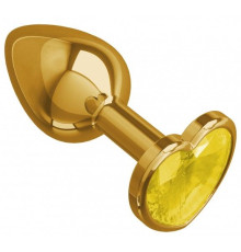 Золотистая анальная втулка с желтым кристаллом-сердечком - 7 см.