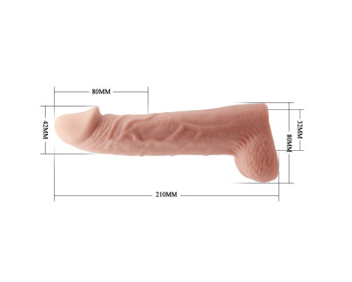 Телесная реалистичная насадка-удлинитель на пенис - 21 см.