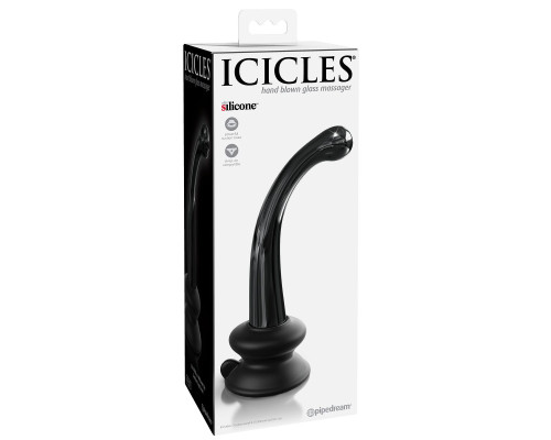 Черный стеклянный фаллоимитатор Icicles №87 с силиконовой присоской - 15,5 см.