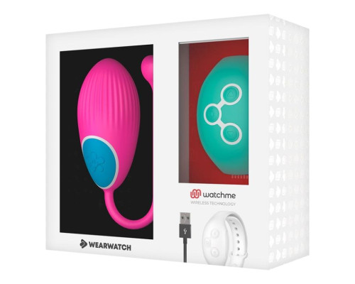 Розовое виброяйцо с зеленым пультом-часами Wearwatch Egg Wireless Watchme