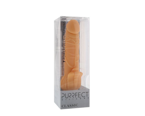 Телесный вибратор с лепестками в основании PURRFECT SILICONE CLASSIC 7INCH FLESH - 18 см.