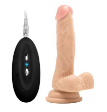 Телесный вибратор-реалистик Vibrating Realistic Cock 7  With Scrotum - 18 см.