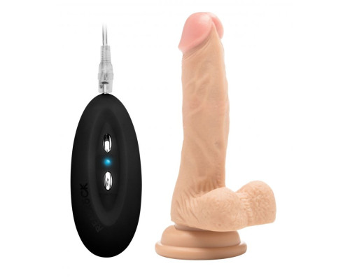 Телесный вибратор-реалистик Vibrating Realistic Cock 7  With Scrotum - 18 см.