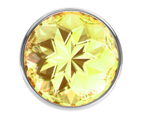 Большая серебристая анальная пробка Diamond Yellow Sparkle Large с жёлтым кристаллом - 8 см.