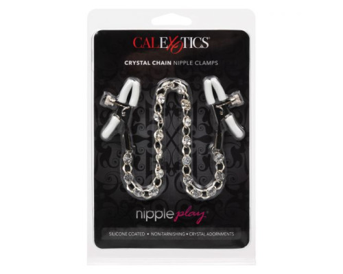 Зажимы на соски с серебристой цепочкой и кристаллами Crystal Chain Nipple Clamps