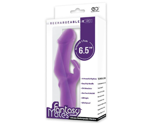 Фиолетовый вибратор с клиторальным отростком MATES FANTASY RECHARGE VIBRATOR - 17 см.