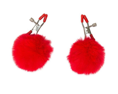 Зажимы на соски Angelic с красными меховыми шариками