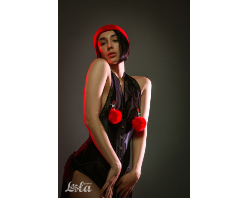 Зажимы на соски Angelic с красными меховыми шариками