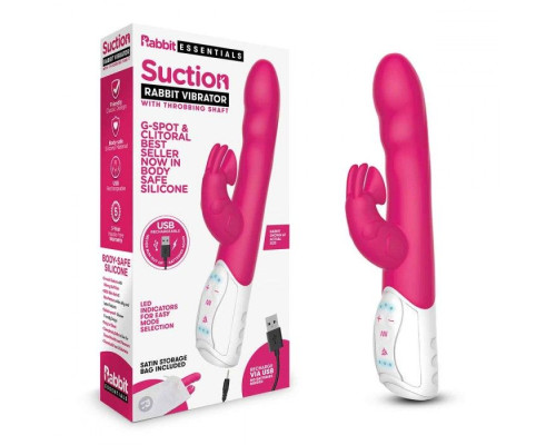 Розовый вибромассажер с клиторальной стимуляцией Clitoral Suction Rabbit - 24,5 см.