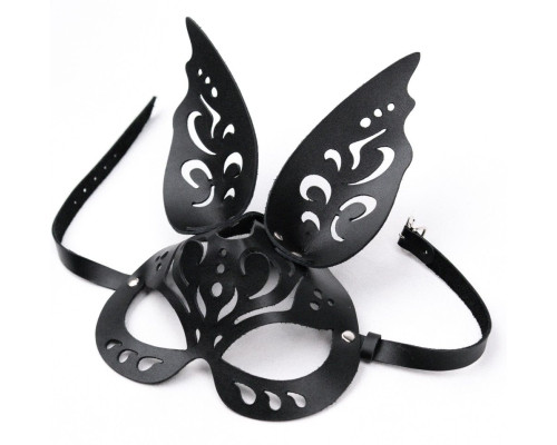 Черная ажурная маска  Зайка  с ушками