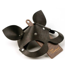 Черная кожаная маска  Кошка  с маленькими ушками