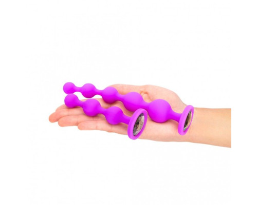 Набор из 2 лиловых анальных цепочек с кристаллами в основании